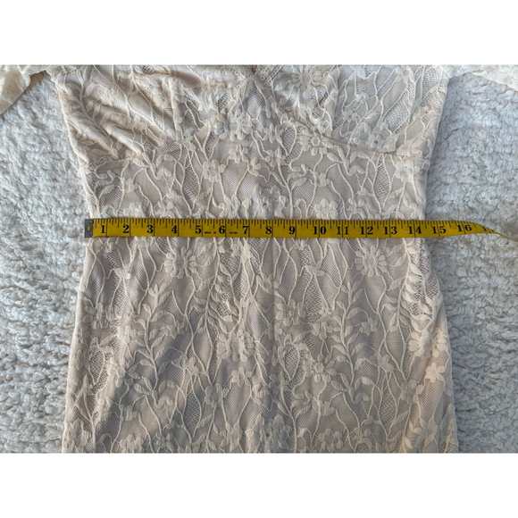 Women's Pinkblush Beige Lace Long Sleeve Mini Dress M - Picture 7 of 9